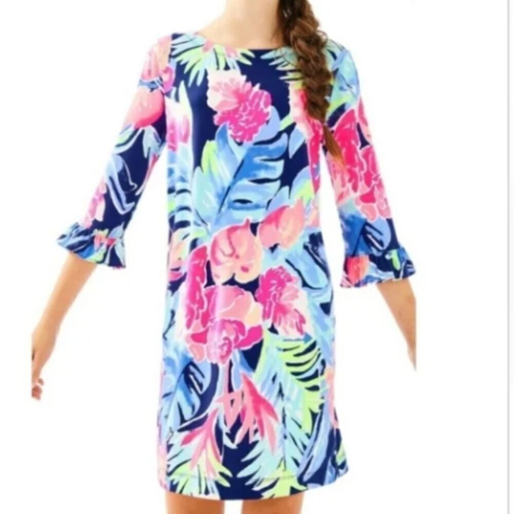 Lilly Pulitzer girls mini Sophie Ruffle Dress High Tide Navy Tropicolada Large